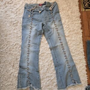 Stylish Blue Lace-Up Women's Jeans